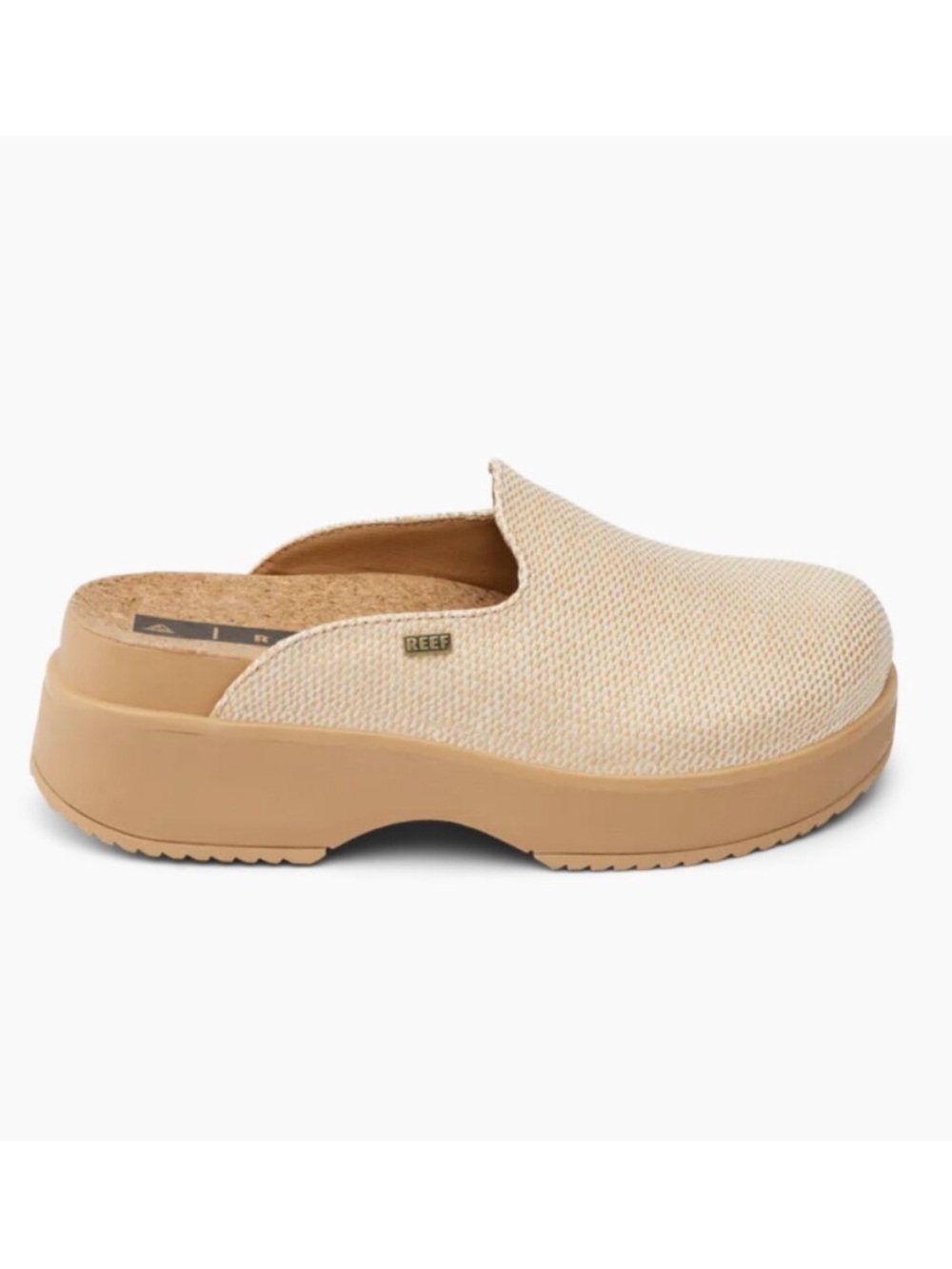 Reef Cushion Vista Hi Woven Platform Mules Tan Cream Clogs Womens